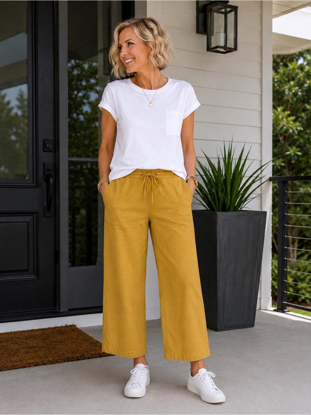 Liverpool Dijon Gold Casual Drawstring Pants